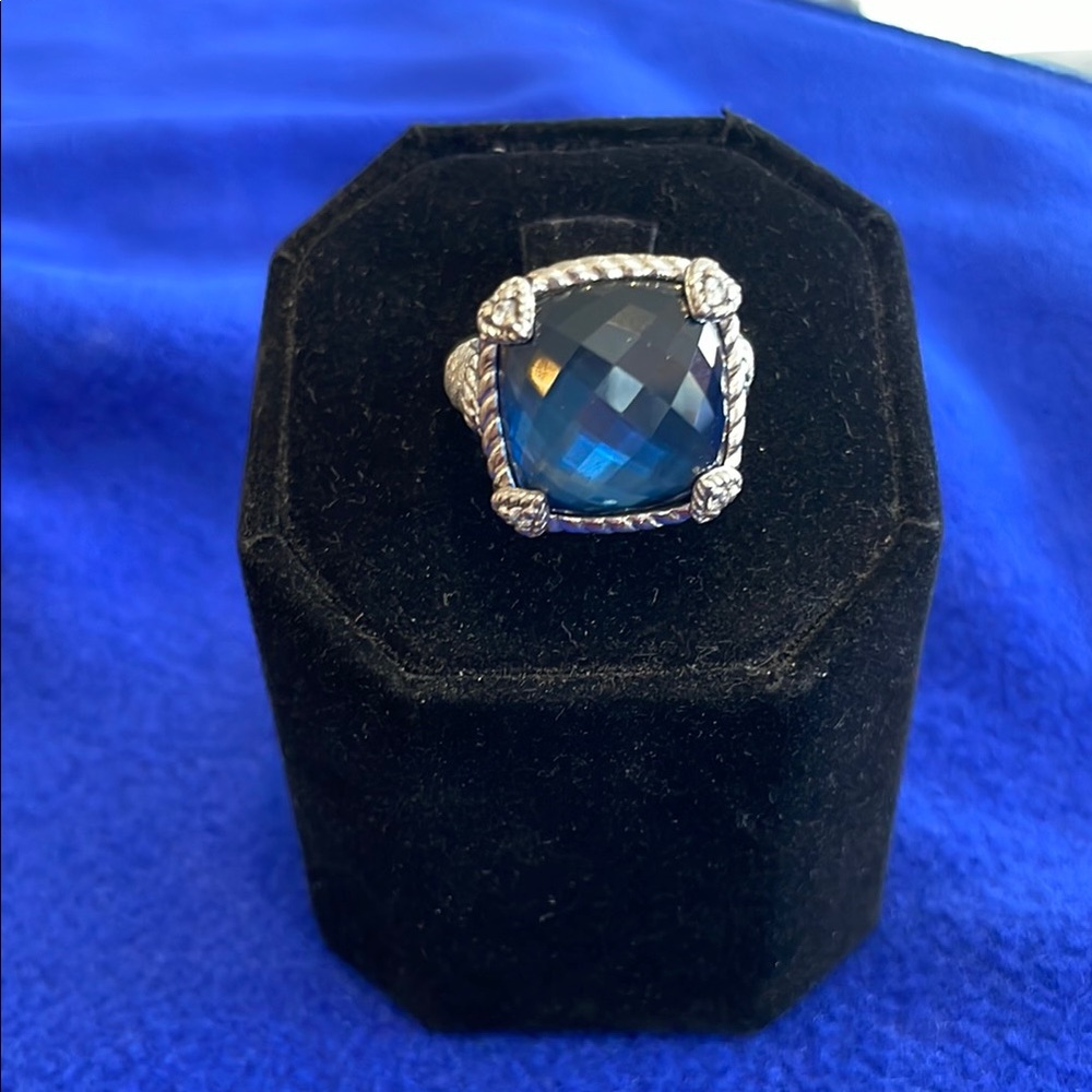 Judith Ripka Sterling and faceted sapphire ring. Size 7